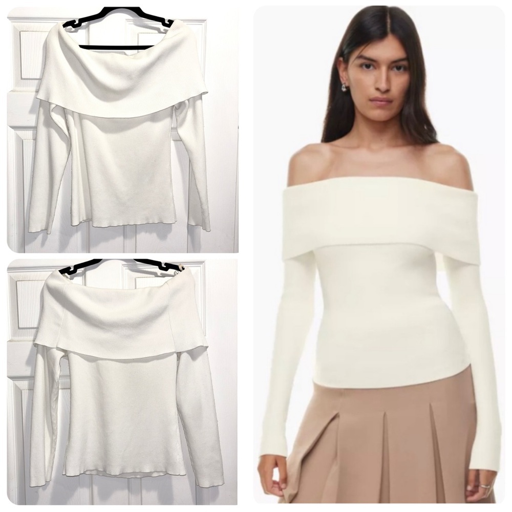 Aritzia Wilfred Croquis Sweater Off The Shoulder White Long Sleeve Top Sz Large